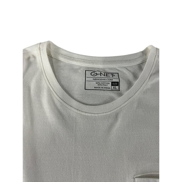 G-Net Mens XL White T-Shirt With Striped Sleeves Button Pocket Oversized Casual - Picture 3 of 9